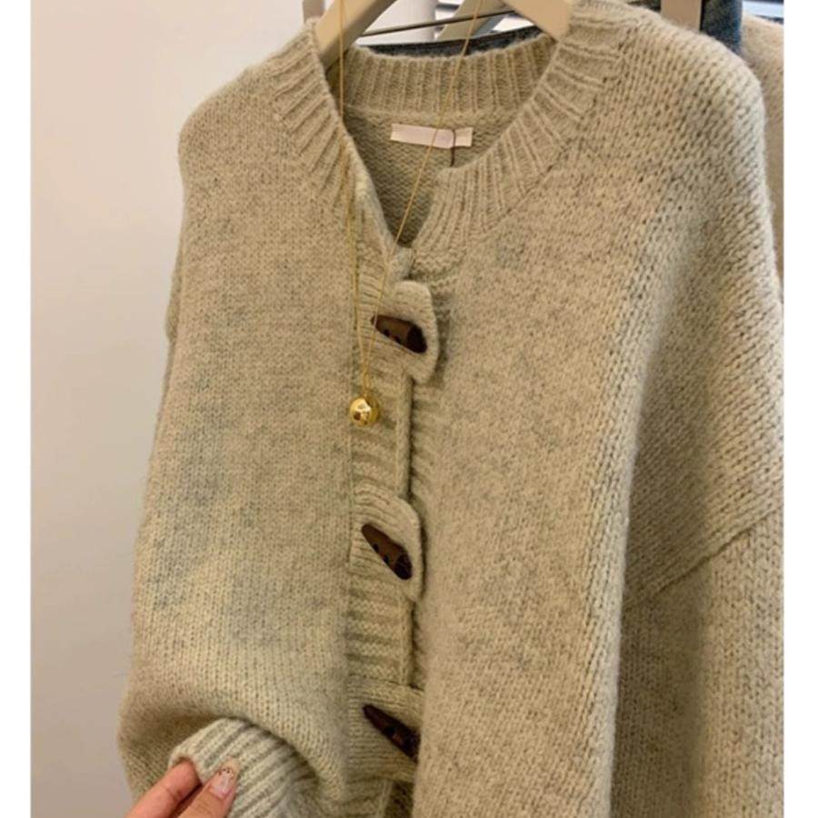 韩系小众复古牛角扣针织开衫女秋冬洋气独特温柔百搭显瘦软糯毛衣,女装/女士精品,毛针织衫,淘宝优惠券,粉丝福利购,淘宝优惠卷