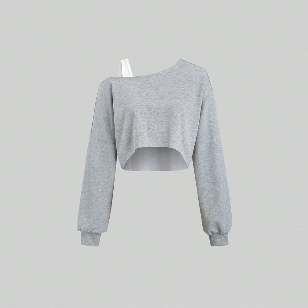 2026亚马逊跨境欧美女装潮流运动风T恤秋冬不规则斜领长袖上衣