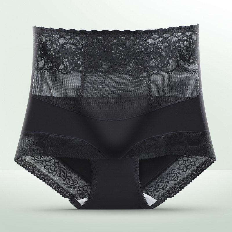 女士高腰收腹提臀内裤女薄款提花无骨无痕蕾丝高腰提臀裤