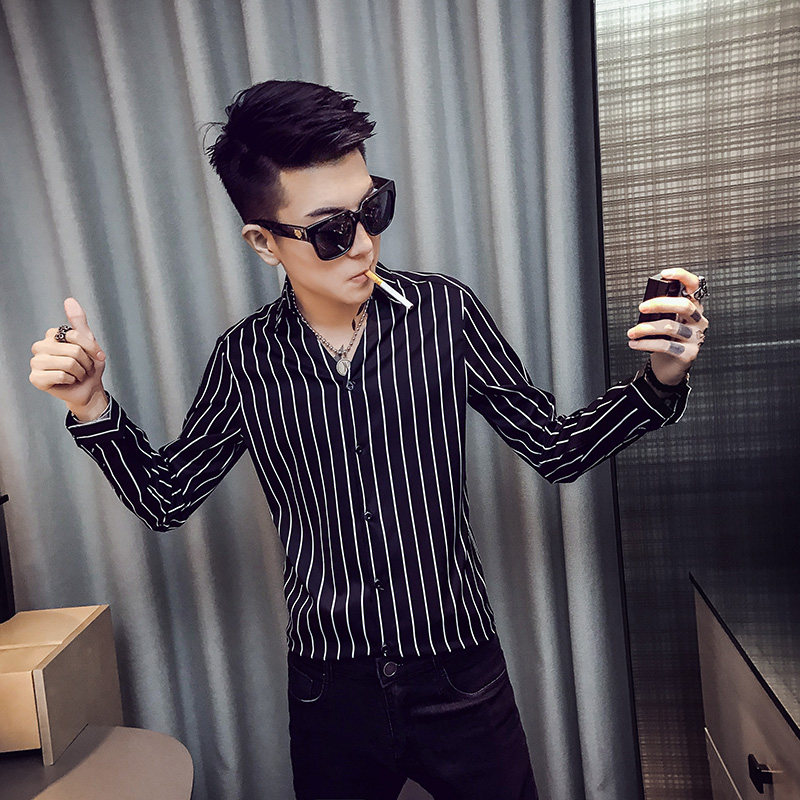 2026春夏V领竖条纹经典休闲男士长袖衬衫C016C/P55控75，男装衬衫，电商A243