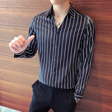 2026春夏店主风V领竖条纹经典休闲男士长袖衬衫C016C/P55控75，男装衬衫，电商A243
