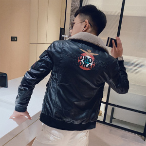毛领加绒加厚社会青年皮衣外套韩版皮夹克WH29H/P120控145图片