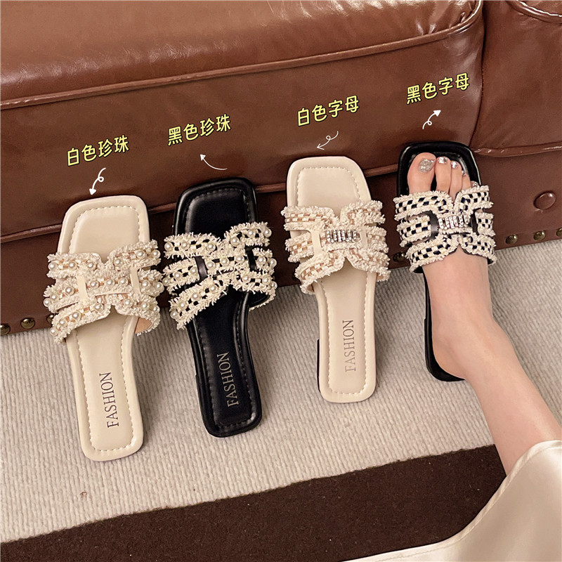 大码凉拖鞋女41到43外穿平底新款仙女风配裙子珍珠海边沙滩一字拖,女鞋,一字拖,淘宝优惠券,粉丝福利购,淘宝优惠卷