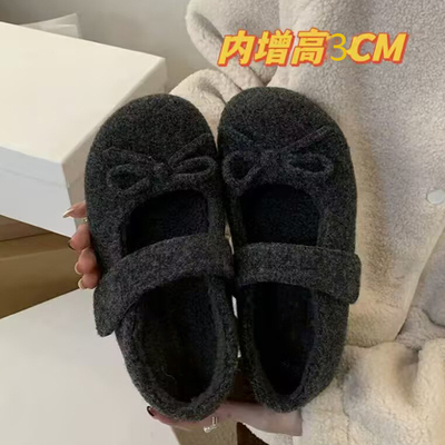 灰色玛丽珍毛毛鞋2025新款冬加绒
