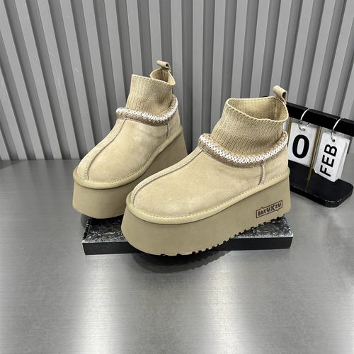 欧货厚底短靴加绒保暖雪地靴冬季