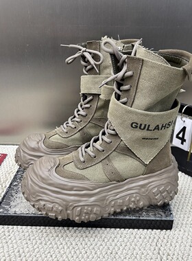 今年流行爆款厚底中筒靴女帆布靴2025四季款小个子增高女靴马丁靴