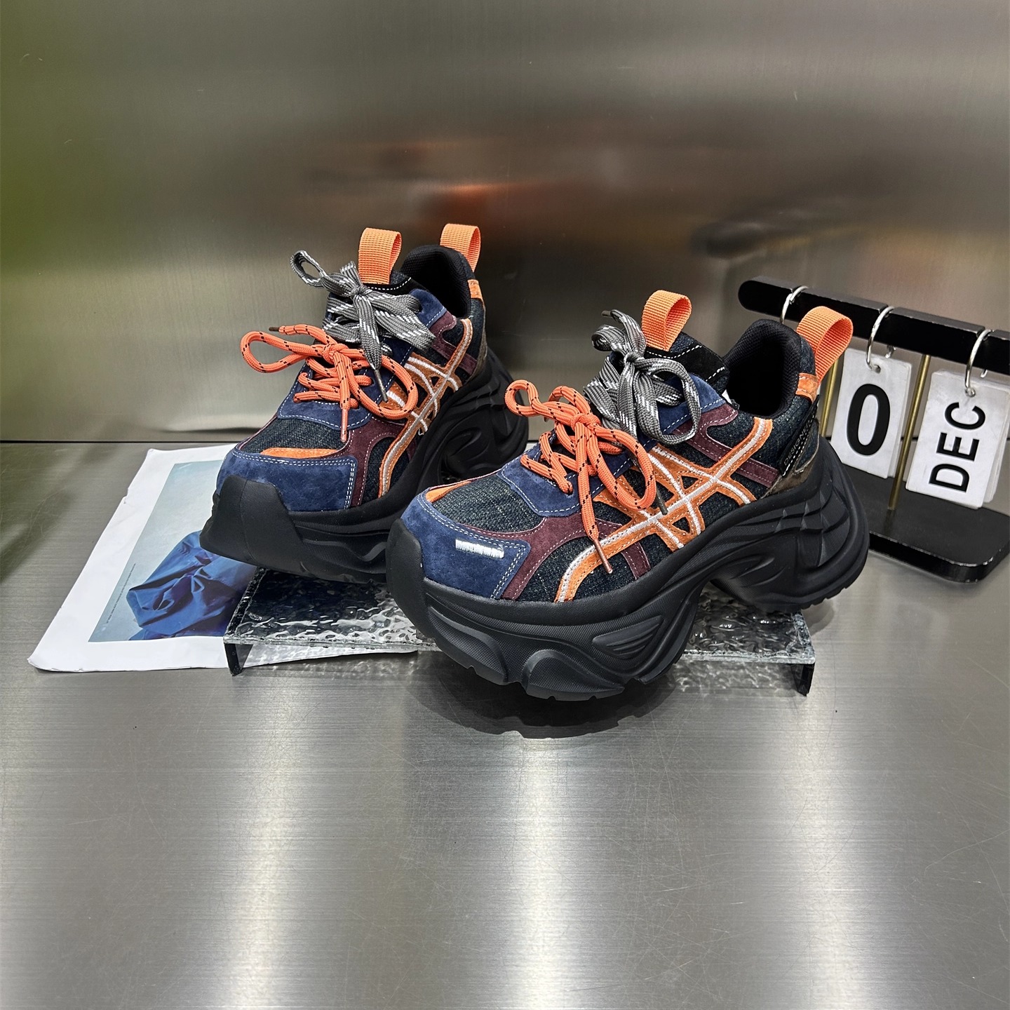 老爹鞋女牛仔布刺绣厚底鞋