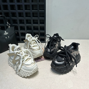 欧洲站女鞋真皮松糕底阿甘鞋2023冬季新款透气圆头系带休闲老爹鞋