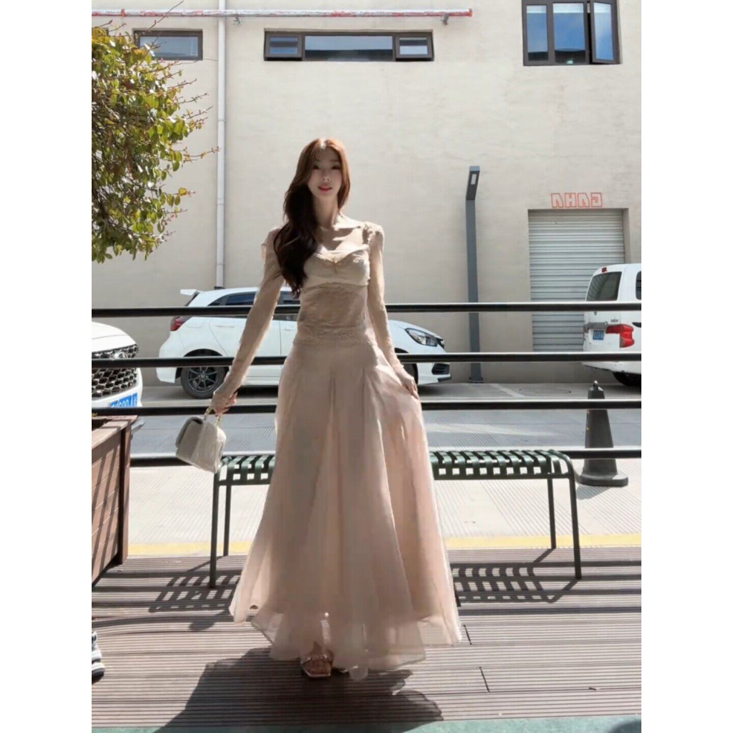纯欲辣妹套装女春夏季小个子巨好看蕾丝长袖上衣半身长裙子两件套