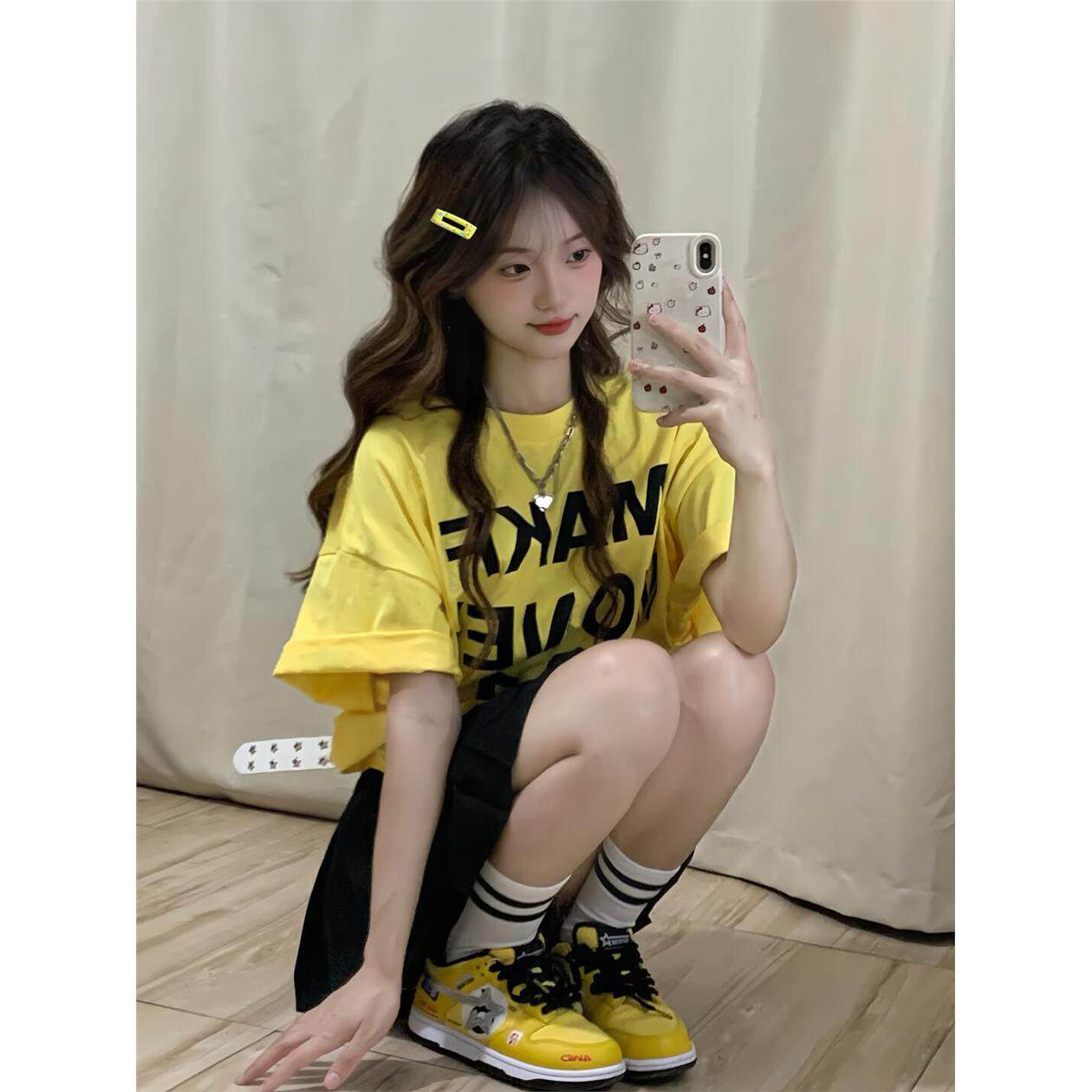 休闲运动服套装女夏季纯棉短袖T恤短裙少女减龄学院风OOTD两件套