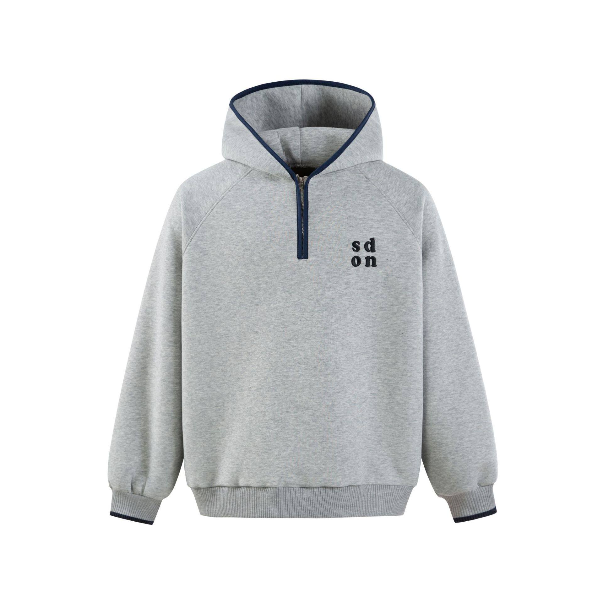 自然与物2026春季新款简约刺绣半拉链连帽卫衣男潮牌宽松运动帽衫