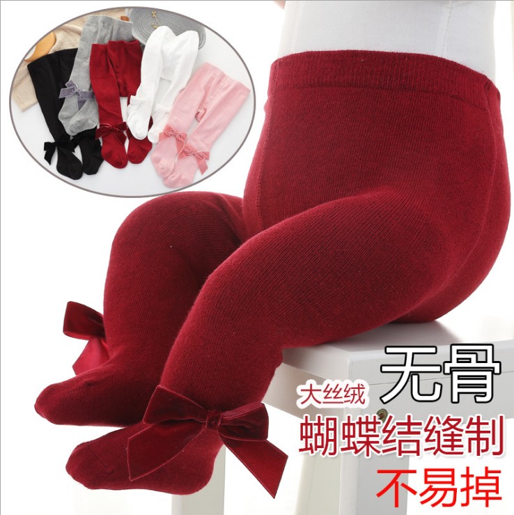 婴儿打底裤春秋季女童纯棉大pp连裤袜春秋红色周岁女宝宝儿童袜子