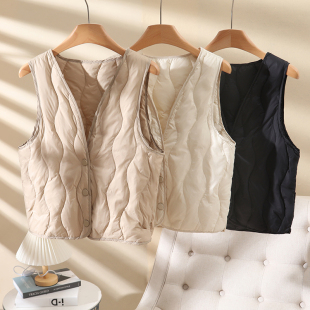 背心配大衣V领内胆秋冬 轻薄保暖内穿短款 2024新款 羽绒马甲女修身