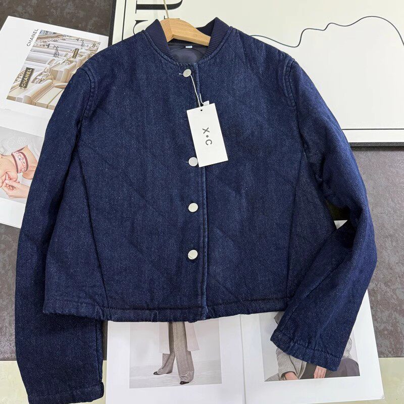 水洗牛仔棉服菱格绗缝棉衣外套女
