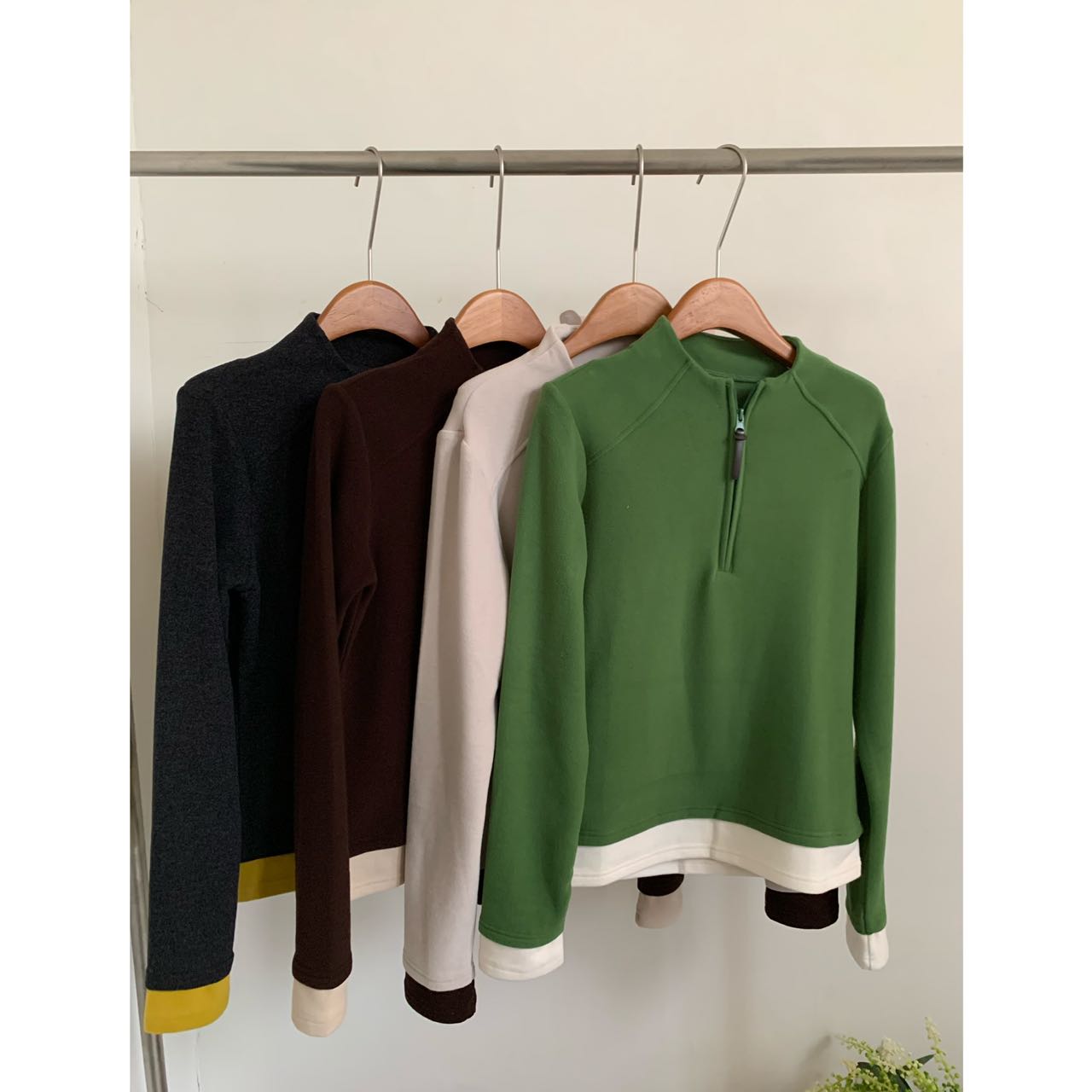 拼接半拉链套头奥粒绒卫衣外套女