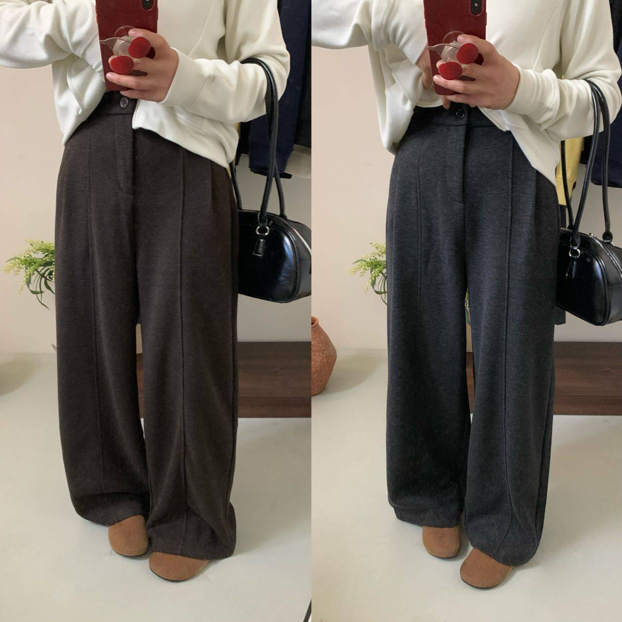 垂感加厚拼缝毛呢阔腿裤女长裤