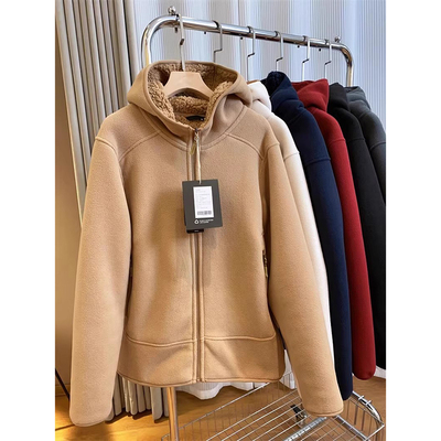 双面摇粒绒加厚保暖连帽卫衣外套