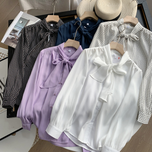雪纺衬衫 通勤气质垂坠蝴蝶结飘带百搭气质OL长袖 女 试衣间 日单
