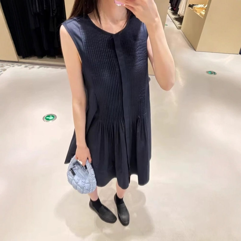 北欧风！木巨890+复古立体风琴褶圆领无袖连衣裙棉质背心裙女夏新