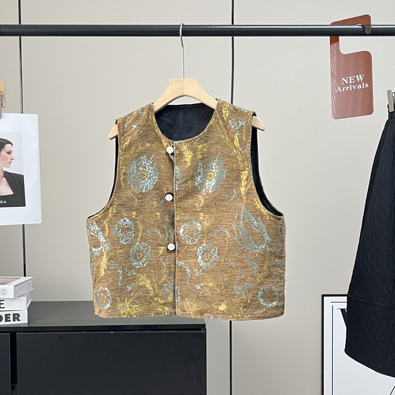 国风新中式双面穿贝壳扣马甲外套