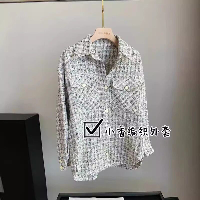 粗花呢编织小香风衫式毛呢外套