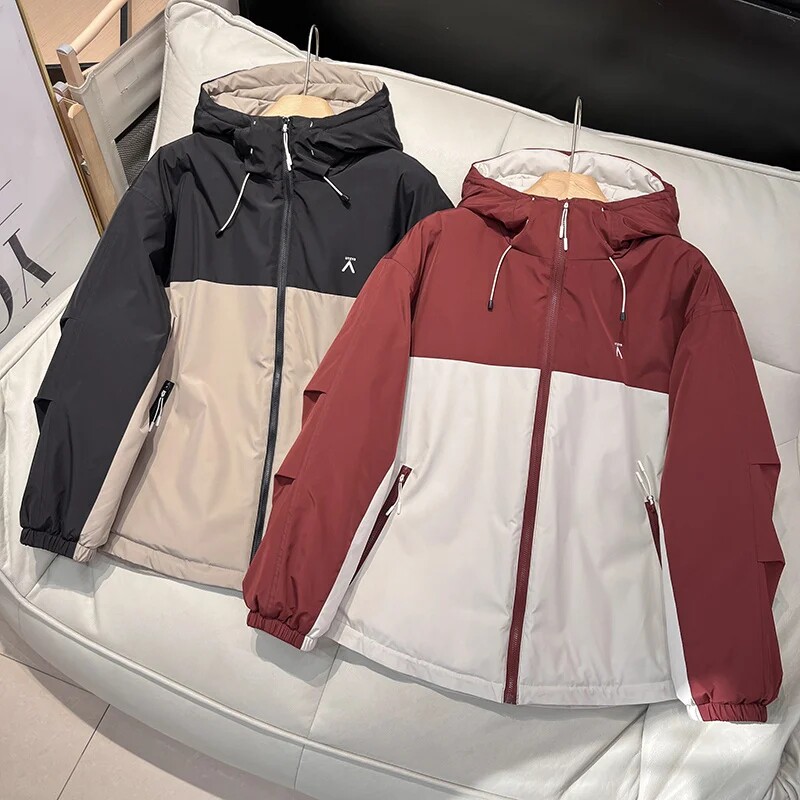 加厚夹棉保暖连帽冲锋衣棉服外套