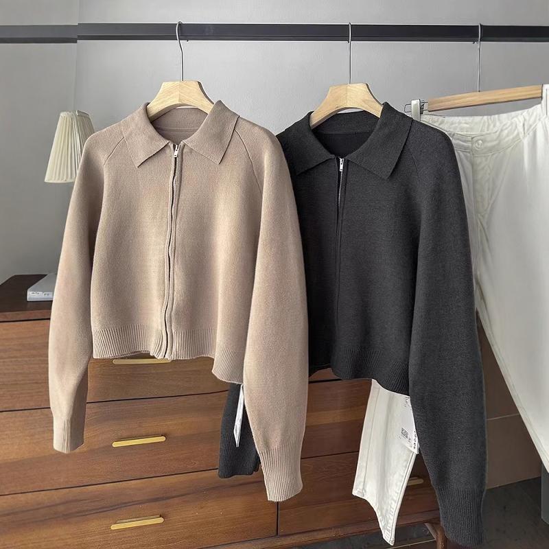 拉链针织开衫短款毛衣外套女