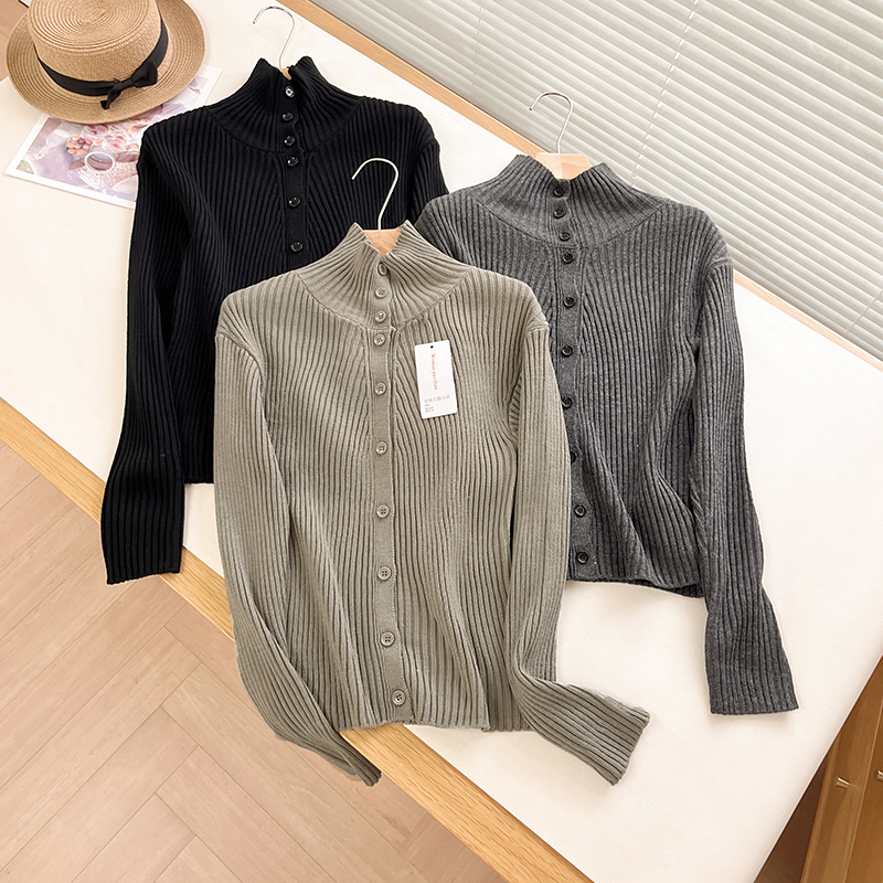 羊毛混纺高领软糯针织开衫毛衣女