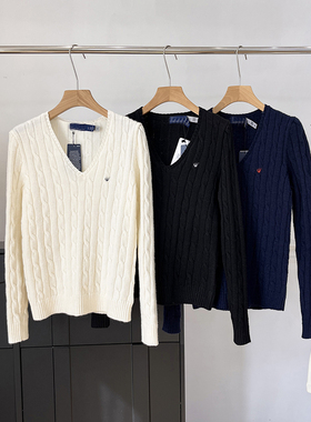 高端轻奢！木巨1700+修身显瘦绞花刺绣V领羊毛混纺针织衫毛衣女冬