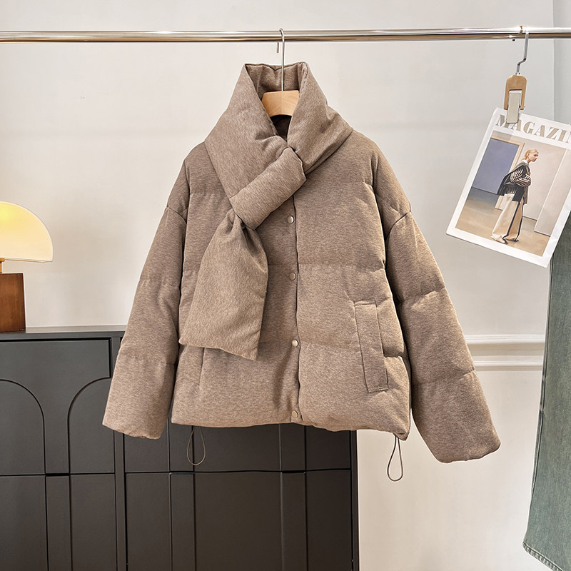 轻奢高级感！绵羊毛+90白鸭绒轻暖羊毛混纺保暖围巾羽绒服外套冬