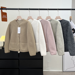 夹克外套女上衣 仿羊羔毛摇粒绒加厚防风保暖短款 日单U 秋冬新款