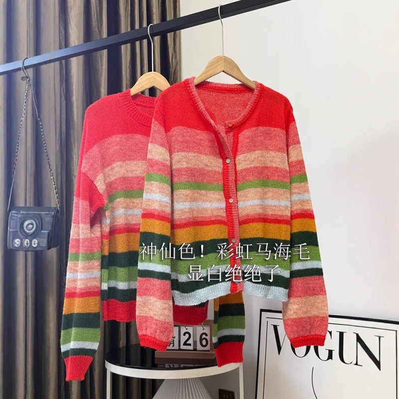 11色混织卡斯长毛马海条纹针织衫