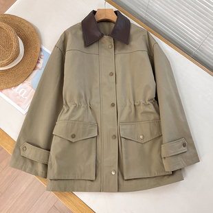 风小个子风衣外套女 山系巴恩风皮翻领收腰工装 香系 高端木巨600