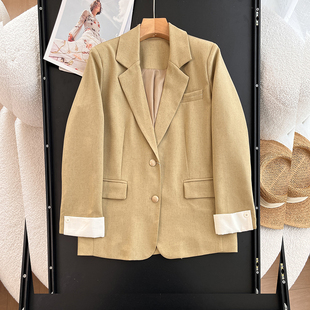 外贸女装 高级感慵懒风休闲单排扣休闲宽松正肩小西服西装外套女