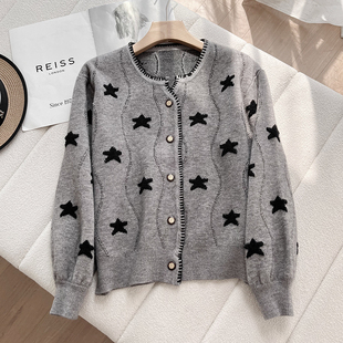 优雅气质星星提花圆领单排扣针织衫 香系 法式 秋冬新品 女 木巨299