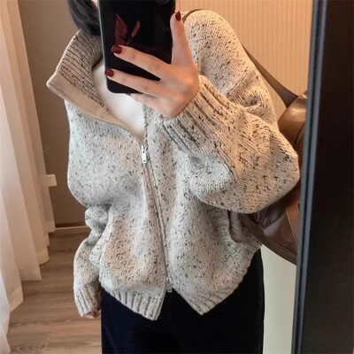 花纱加厚双开拉链开衫外套女