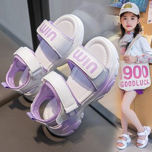 女童学生凉鞋2025新款软底运动沙滩鞋夏季中大童洋气紫色公主鞋子
