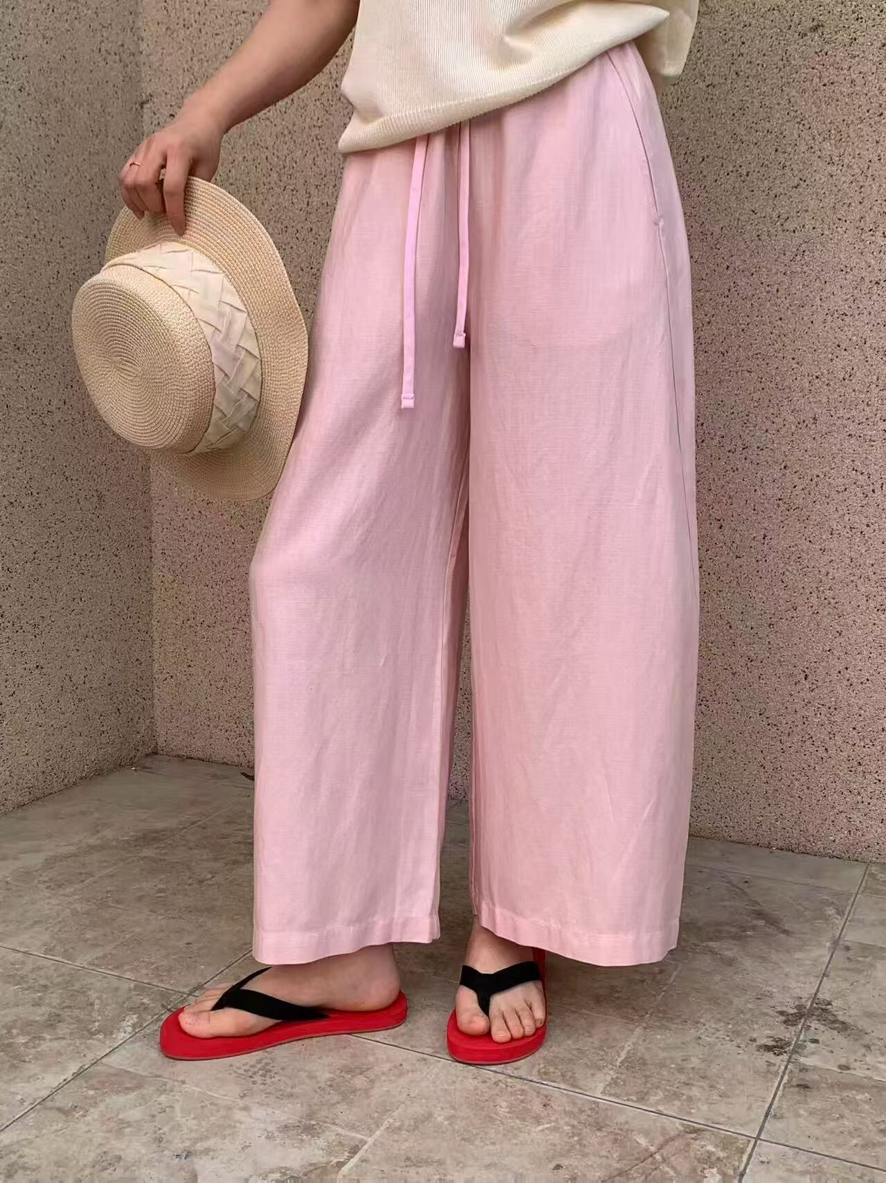 日系棉麻阔腿裤女2026夏款高腰垂感宽松直筒休闲裤透气显瘦
