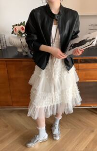 高级感哑光PU皮衣外套女 早春宽松立领小个子机车服上衣26121