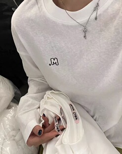 T恤女宽松慵懒风内搭上衣雪花棉 韩系简约刺绣白色长袖 自留款 推荐