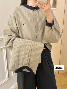 YOYO2026春装新款女装时尚杏色竖纹衬衫高级感穿搭漂亮上衣潮