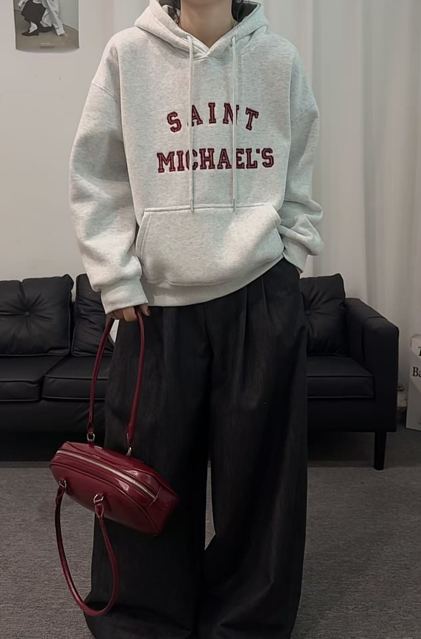 YOYO-男女同款韩系字母印花加绒连帽卫衣宽松上衣女