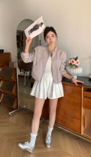 高级感雾面短皮衣外套女 早春宽松立领休闲小个子夹克上衣26122