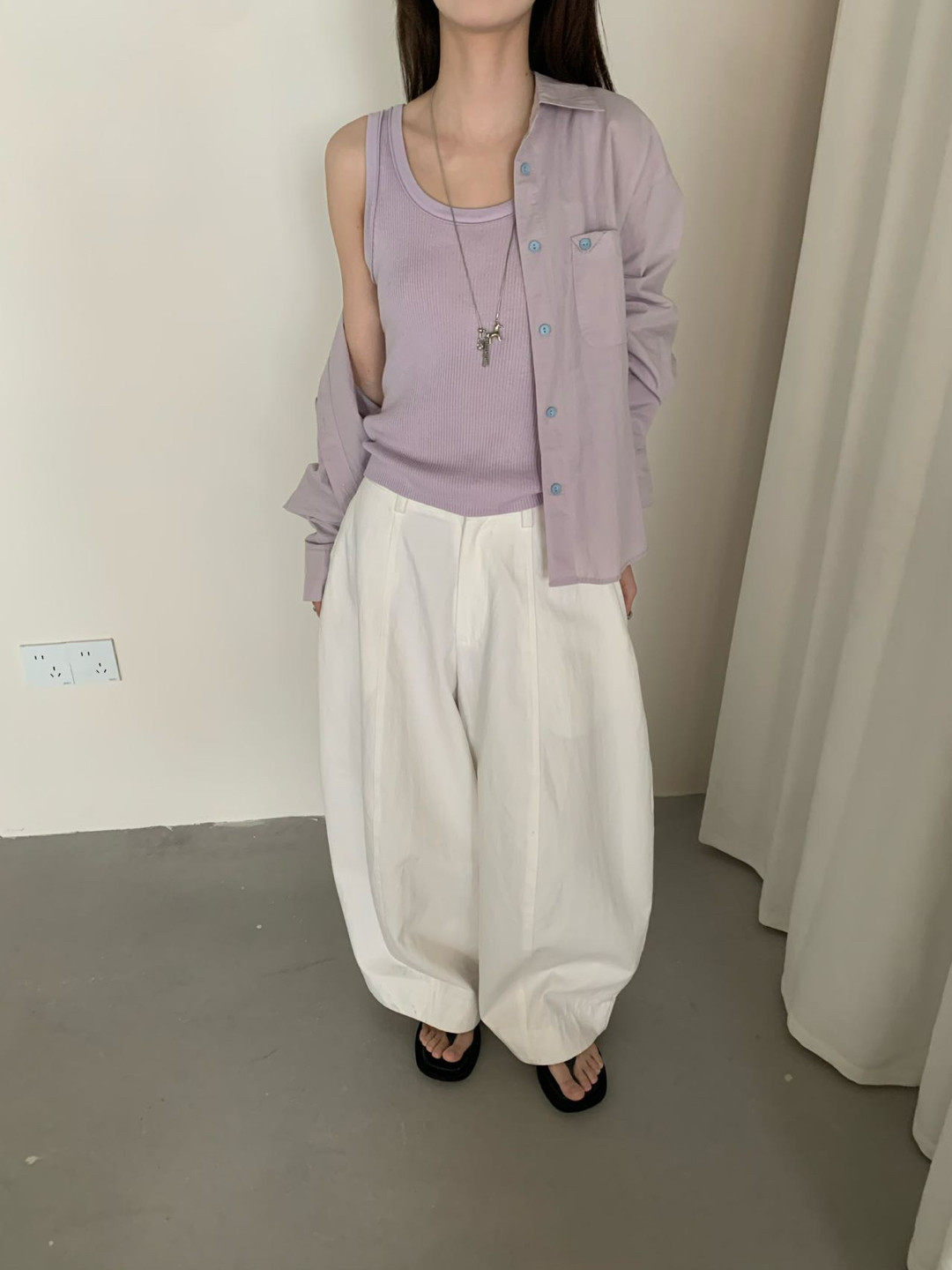 韩系松弛感三件套 衬衫+针织背心+项链 休闲百搭氛围感穿搭