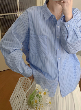 YOYO-2025冬季新款韩版百搭宽松条纹长袖衬衫女慵懒风休闲上衣