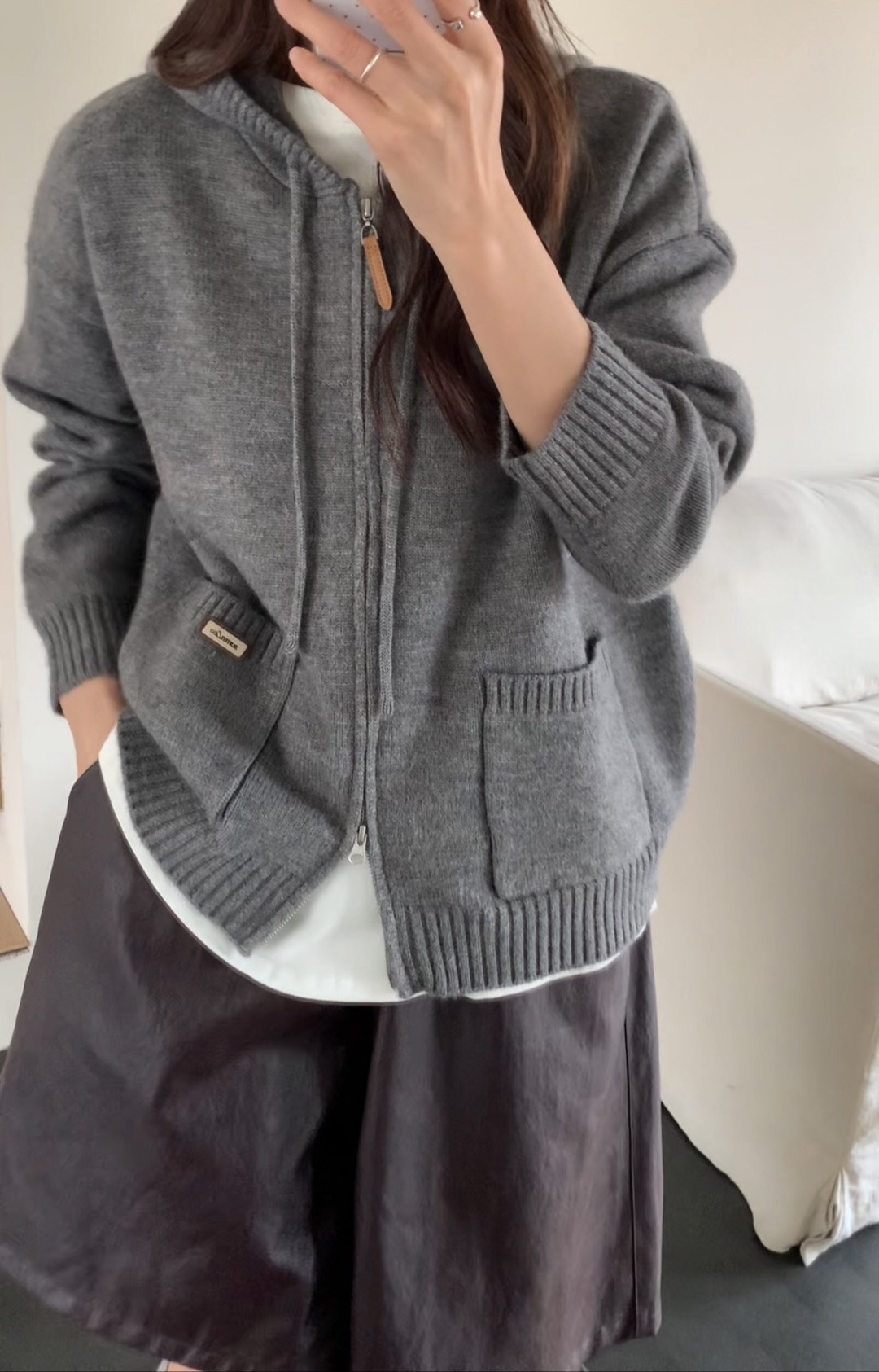 YOYO-新款韩系连帽重工针织毛衣开衫女百搭休闲宽松上衣女