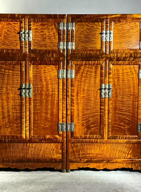 金丝楠木小叶桢楠顶箱柜独板水波纹落地衣柜衣橱全实木定制收藏品