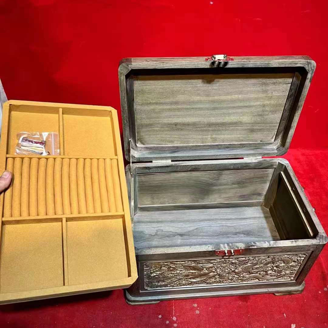 保真正宗金丝楠木阴沉木首饰盒乌木珠宝盒茶叶盒龙胆纹收藏工艺摆