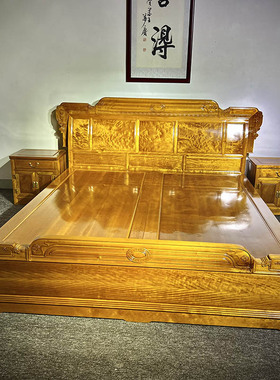 正宗金丝楠木小叶桢楠高低床双人床元宝婚床实木新中式榫卯主卧