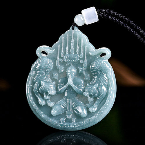 拍卖 天然A货翡翠蓝水龙婆帕双虎牌东南亚泰国佛像糯种玉石吊坠
